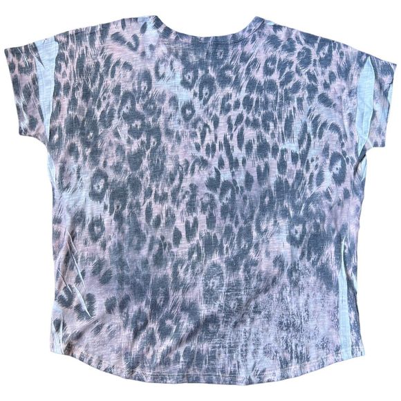 Tryst Shirt Womens Large Top Leopard Print Twist Hem Short Sleeve Round Neck L - Picture 4 of 10